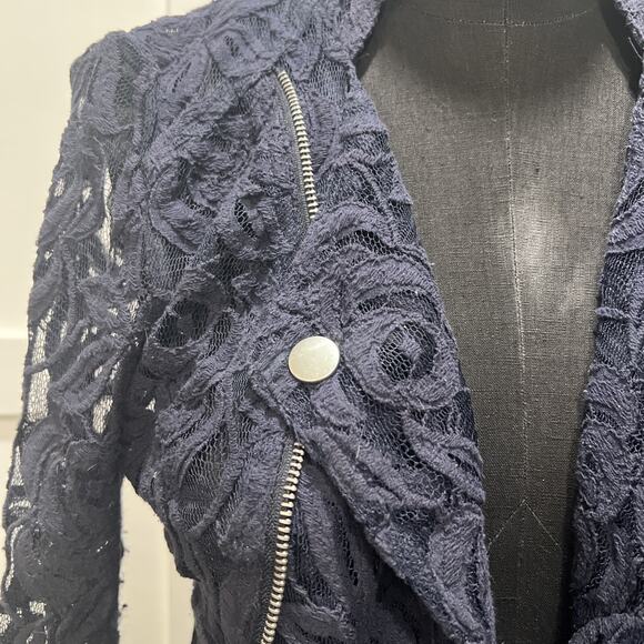 Premise Studio Navy Lace Jacket Zipper Detail Size Medium - Picture 2 of 7